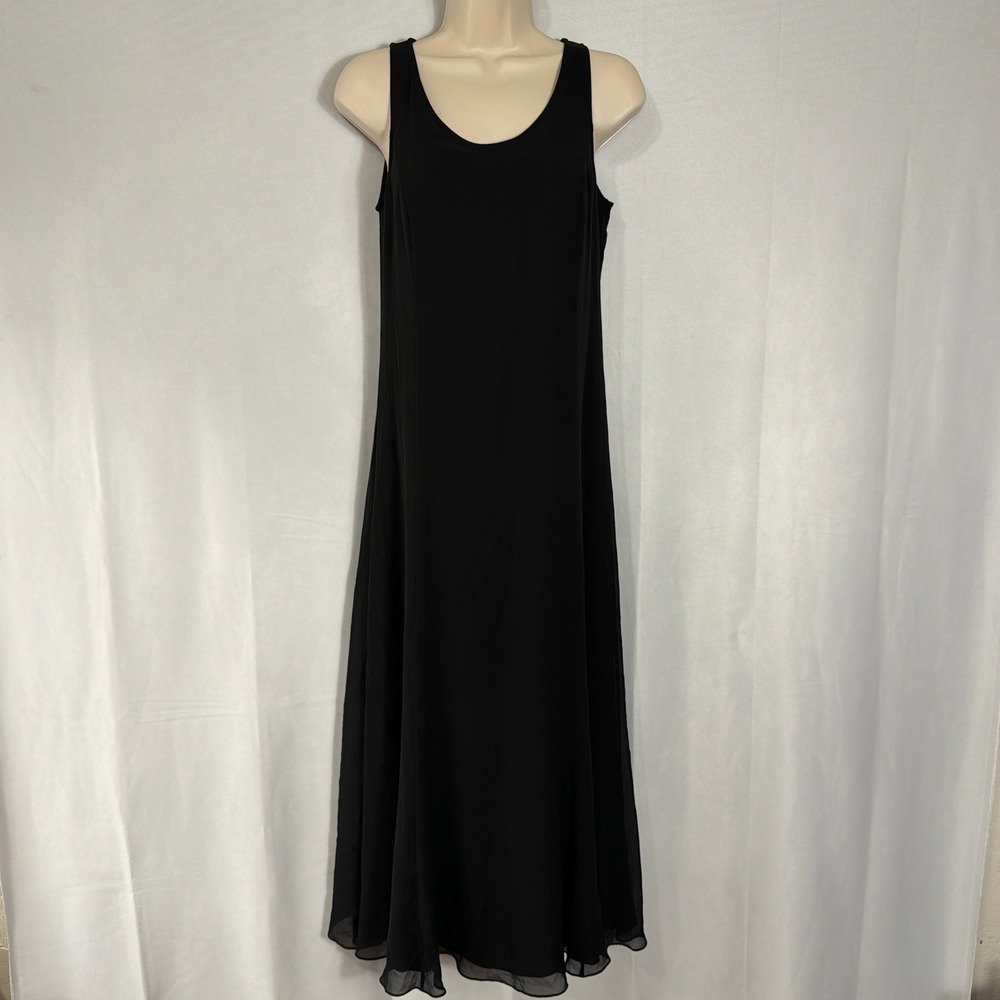 Eileen Fisher Maxi Dress 100% Silk Sleeveless Scoop Neck Black Women XS